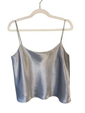Frascara Satin Silver Cami Top - Women's Lightweight Spaghetti Strap Size 14 Y2K